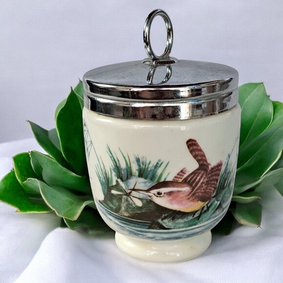 Vtg Royal Worcester England Wren & Finch Birds Large Double Egg Coddler - Picture 1 of 13